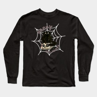 Happy Halloween, black cat on top of skull Long Sleeve T-Shirt